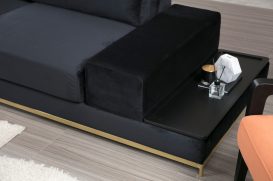 Linie cu masă laterală - canapea neagră 4 persoane 320x102x84 negru-auriu