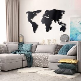 World Map Silhouette XL - Negru Decor metalic de perete 170x85 Negru