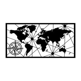 World Map Medium 2 Decor metalic de perete 100x50 Negru