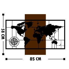 Harta Lumii Cu Busolă Decor de perete din lemn 85x58 Nuc-Negru