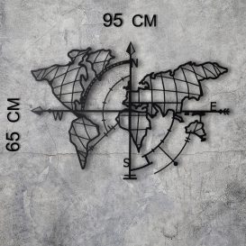 Harta Lumii Busola Led - Negru Decor de perete metalic 65x95 Negru