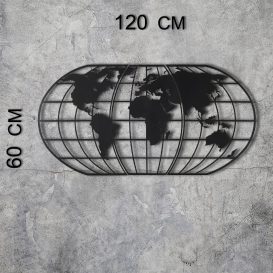 World Map Globe Led - Negru Decor metalic de perete 120x60 Negru