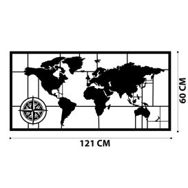 World Map Metal Decor 7 Decor metalic de perete 121x60 Negru