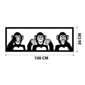 Three Monkeys-L Decor metalic de perete 100x36 Negru