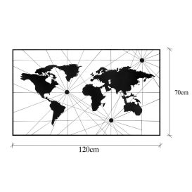 World Map 16 Decor metalic de perete 120x70 Negru