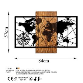 World Map 3-M Decor de perete din lemn 84x57 Nuc-Negru