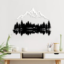   Nature And Mountain - 12 Decoratiuni metalice de perete alb-Negru