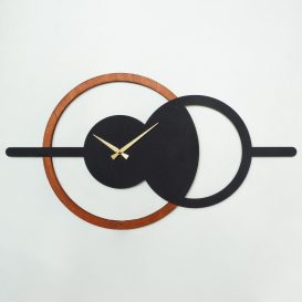 Ceas de perete metalic geometric din lemn - APS116 Ceas de perete metalic decorativ 90x49 negru-nuc