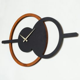 Ceas de perete metalic geometric din lemn - APS116 Ceas de perete metalic decorativ 90x49 negru-nuc