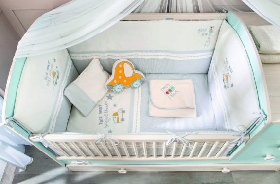 Baby Boy (75 x 115) Set cuvertură de pat pentru bebeluși albastru alb portocaliu