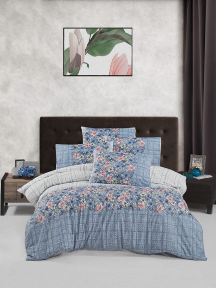 Set cuvertură pat dublu Alvina albastru verde roz