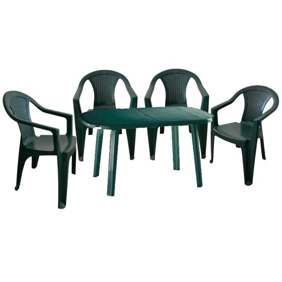 Set de mobilier de gradina Franca pentru 4 persoane, cu o masa verde si 4 scaune verzi