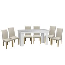 Montilla II NOU Set de sufragerie cu 6 scaune alb-Sonoma