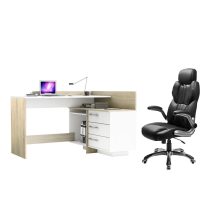   TALE V NEW Masă pe colț pentru computer cu scaun de birou pivotant ergonomic Roustic - Negru