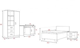 Set mobilier pentru tineret Smyk III 03 Sonoma - alb - Pat cu suport pentru lenjerie - Mâner de culoare opțional