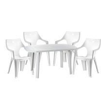   Set de mobilier de grădină Santorini pentru 4 persoane, cu o masă albă, 4 scaune albe Rhodes