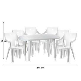 Set de mobilier de grădină Santorini pentru 6 persoane, cu masă albă, 6 scaune albe Rhodes