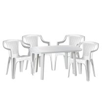   Set de mobilier de grădină Santorini pentru 4 persoane, cu masă albă, 4 scaune Palermo albe