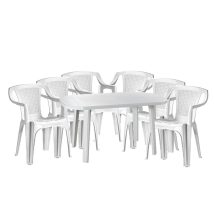   Set de mobilier de grădină Santorini pentru 6 persoane, cu masă albă, 6 scaune Palermo albe