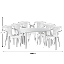 Set de mobilier de grădină Santorini pentru 6 persoane, cu masă albă, 6 scaune Palermo albe