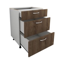 Dulap de bucătărie inferior cu 3 sertare Benita Bronz Stejar-alb 60x50x80 cm