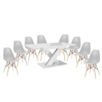   Set de sufragerie Maasix WTG alb lucios pentru 8 persoane cu scaune Didier gri