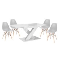   Set de sufragerie Maasix WTG High Gloss White pentru 4 persoane cu scaune Didier gri