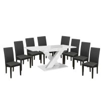   Set de sufragerie Maasix WTG High Gloss White pentru 8 persoane cu scaune Grey Vanda