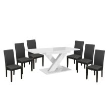   Set dining pentru 6 persoane Maasix WTG High Gloss White cu scaune Gri Vanda