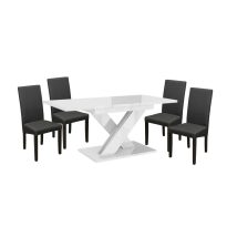   Set de sufragerie pentru 4 persoane Maasix WTG High Gloss White cu scaune Gri Vanda