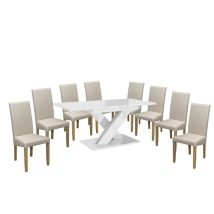   Set de sufragerie Maasix WTG High Gloss White pentru 8 persoane cu scaune Bej Vanda