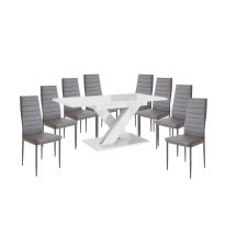   Set de sufragerie Maasix WTG High Gloss White pentru 8 persoane cu scaune Grey Coleta