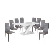   Set de sufragerie Maasix WTG High Gloss White pentru 8 persoane cu scaune Grey Coleta