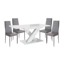   Set de sufragerie Maasix WTG High Gloss White pentru 4 persoane cu scaune Grey Coleta