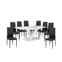   Set de sufragerie Maasix WTG High Gloss White pentru 8 persoane cu scaune negru Coleta