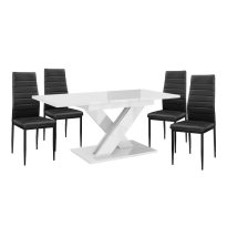  Set de sufragerie Maasix WTG High Gloss White pentru 4 persoane cu scaune negru Coleta