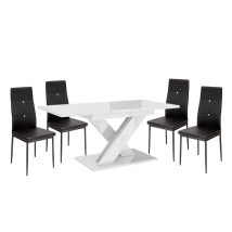   Set de sufragerie pentru 4 persoane Maasix WTG High Gloss White cu scaune negru Elvira