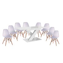   Set de sufragerie Maasix WTG High Gloss White pentru 8 persoane cu scaune Didier albe