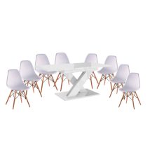   Set de sufragerie Maasix WTG High Gloss White pentru 8 persoane cu scaune Didier albe
