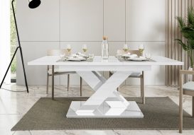 Maasix WTG Masă de sufragerie extensibilă, lucioasă, cu 6-8 locuri, alb