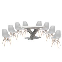   Set de sufragerie Maasix WTS alb-gri lucios pentru 8 persoane cu scaune Didier gri