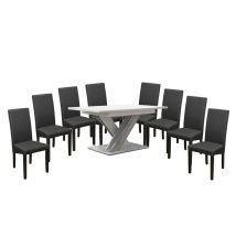  Set de sufragerie pentru 8 persoane Maasix WTS, alb-gri, lucios ridicat, cu scaune Vanda gri