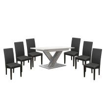   Set dining pentru 6 persoane Maasix WTS, alb-gri, lucios ridicat, cu scaune Vanda gri