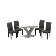   Set de sufragerie pentru 4 persoane Maasix WTS, alb-gri, lucios ridicat, cu scaune Vanda gri