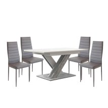   Set de sufragerie pentru 4 persoane Maasix WTS High Gloss, alb-gri, cu scaune Grey Coleta