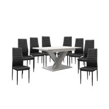   Set de sufragerie Maasix WTS High Gloss alb-gri X pentru 8 persoane cu scaune negru Coleta