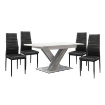   Set de sufragerie pentru 4 persoane Maasix WTS, alb-gri, lucios ridicat, cu scaune negru Coleta