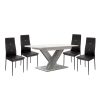 Set de sufragerie pentru 4 persoane Maasix WTS, alb-gri, lucios ridicat, cu scaune Elvira negre