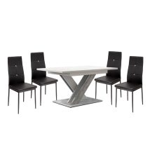   Set de sufragerie pentru 4 persoane Maasix WTS, alb-gri, lucios ridicat, cu scaune Elvira negre