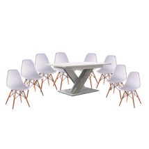   Set de sufragerie Maasix WTS alb-gri lucios pentru 8 persoane cu scaune Didier albe